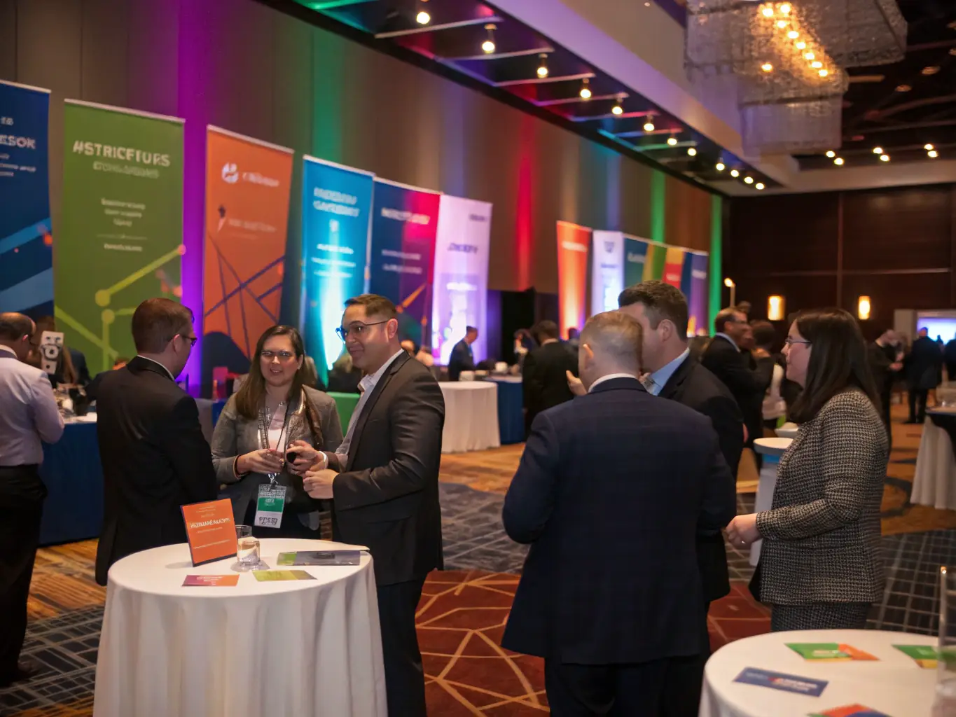 A photograph of a networking event, with attendees engaging in conversations and exchanging business cards. The image should convey a sense of connection and opportunity.