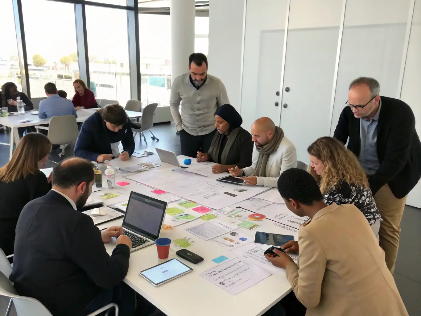 A photograph of a workshop session, with participants actively involved in a hands-on activity. The image should convey a sense of collaboration and learning.